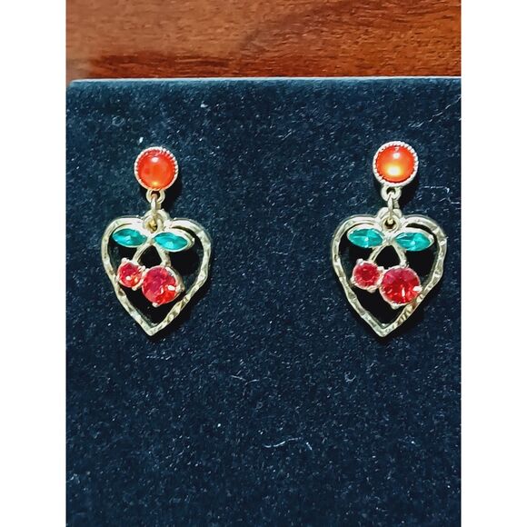 Source Unknown Jewelry - Gold-Toned Heart Earrings w/ Cherries